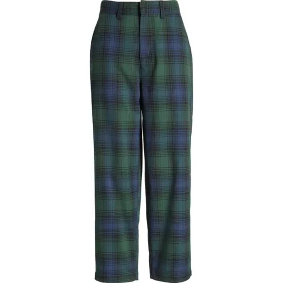NWT Nordstrom Brixton Niles Plaid Straight Leg Pants in Pine Needle, 30W - Picture 1 of 3